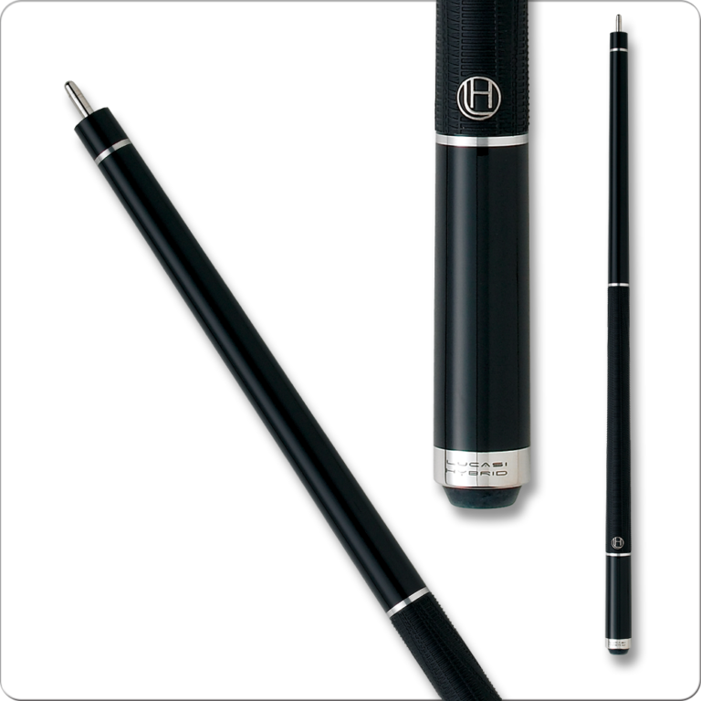 Lucasi LHE10 Hybrid Cue break cue, black billiard cue with logo detail.