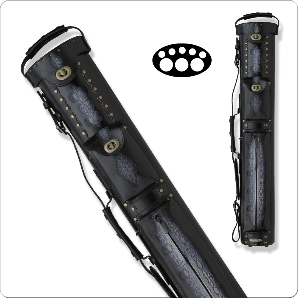 Instroke 3×5 Tooled Pool Cue Case, 3×5, Black, Leather