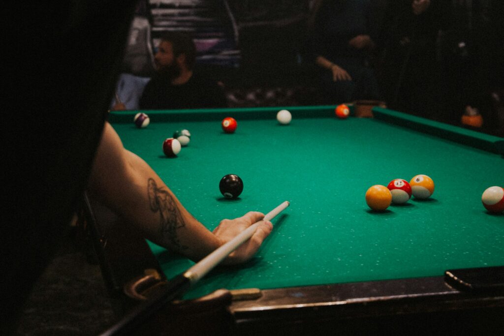 Pool table set up for a structured solo practice session