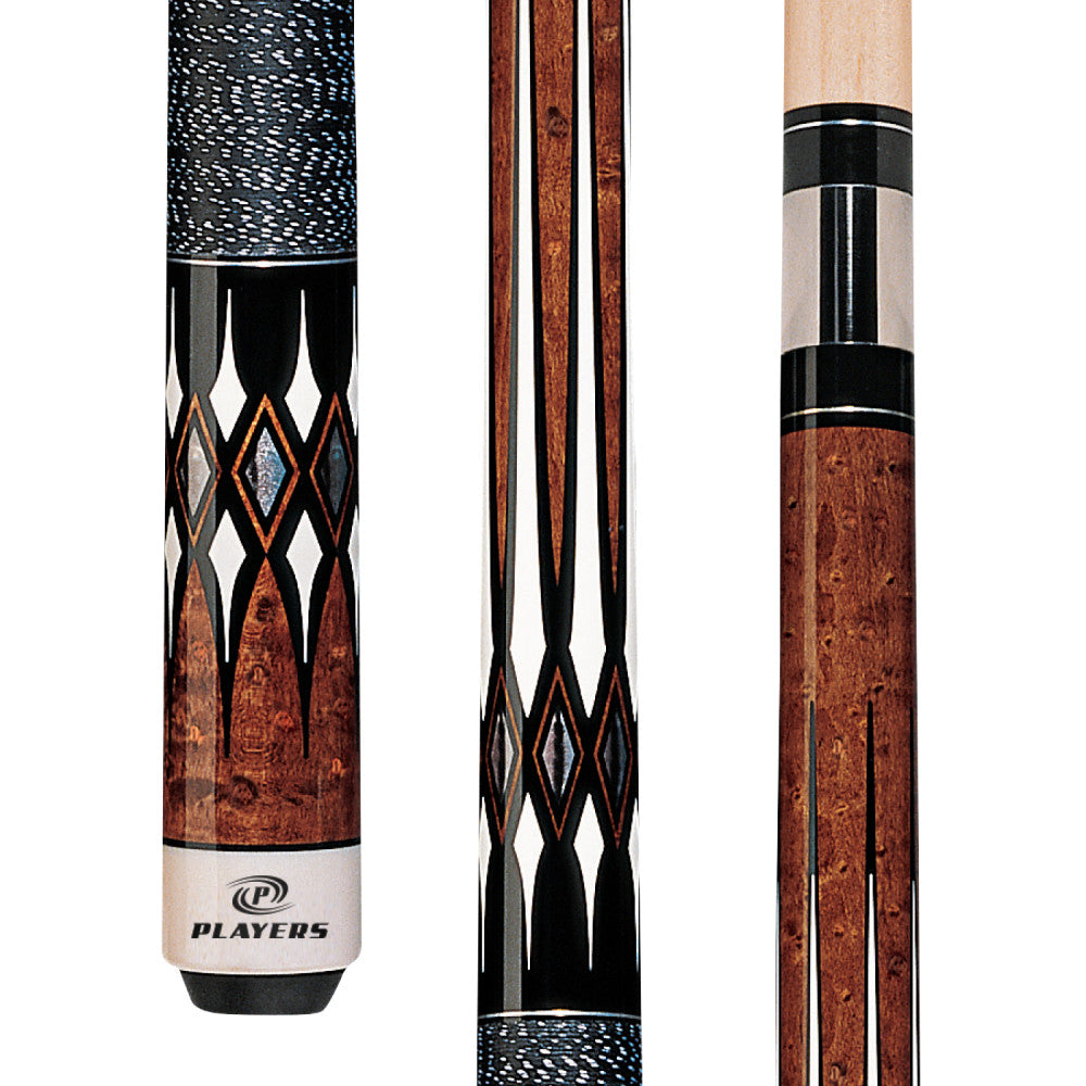 Players Antique Maple Curly & Black Cue with Black/White Linen Wrap