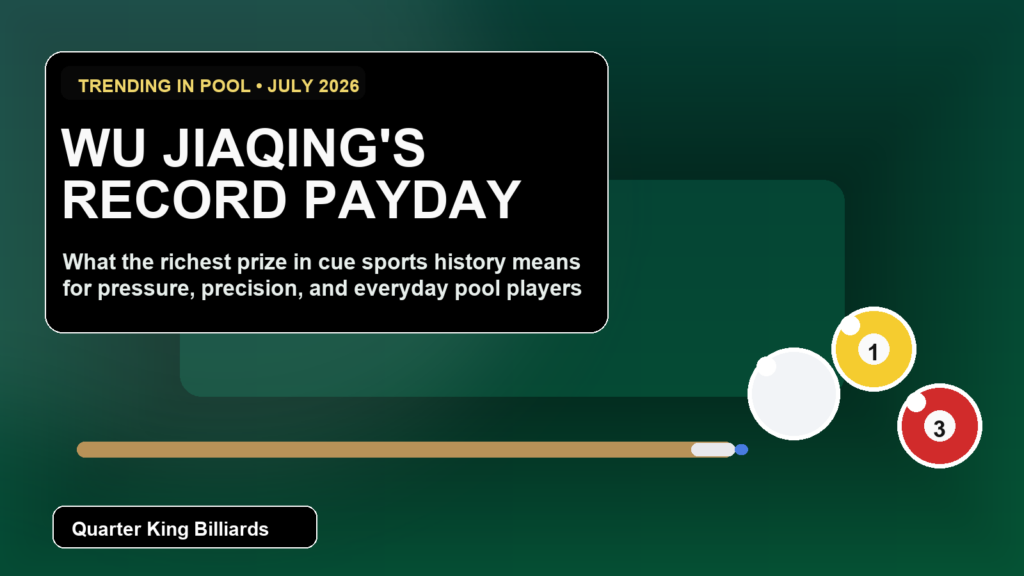 Featured image for a Quarter King Billiards article about Wu Jiaqing winning the richest prize in cue sports history.